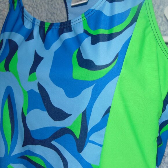 Spyder Blue Green Swirl Swimsuit Leotard XL - Picture 2 of 8